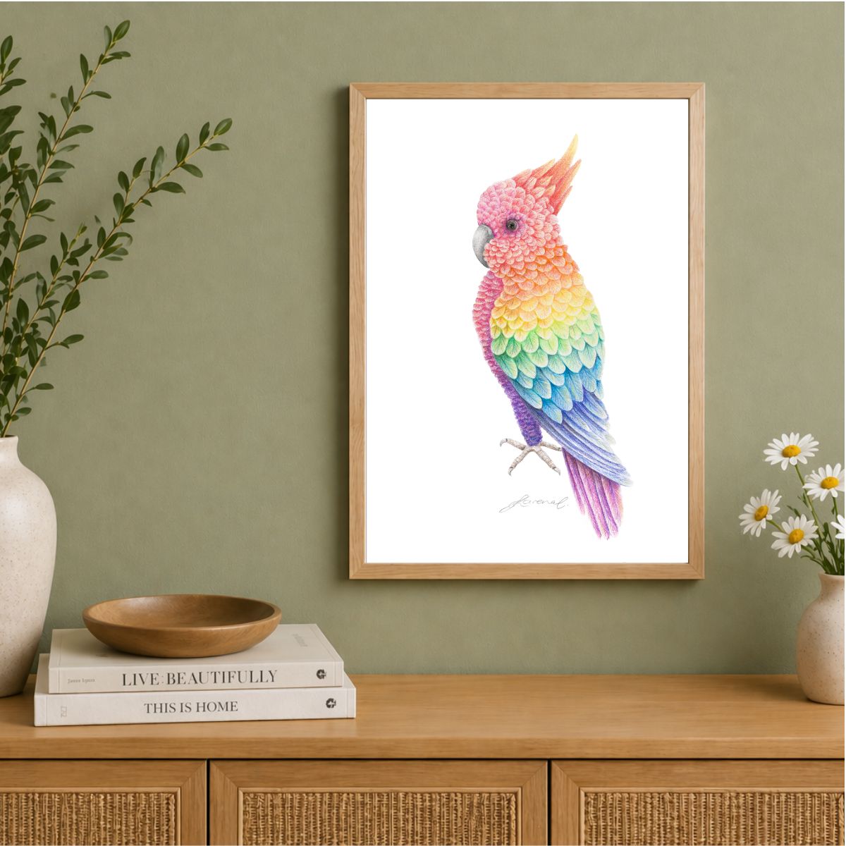 Rainbow Cockatoo - Coloured Pencil Art Print