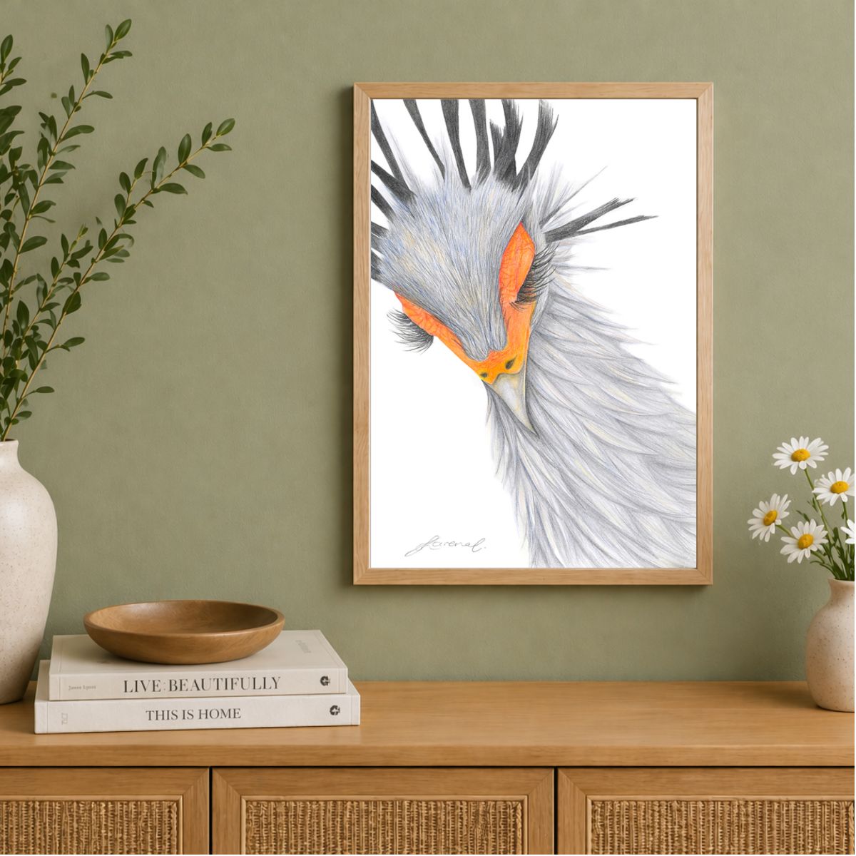 Secretary Bird - Coloured Pencil Art Print